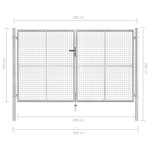 Cancello per Giardino in Acciaio Zincato 306x200 cm Argento 144764