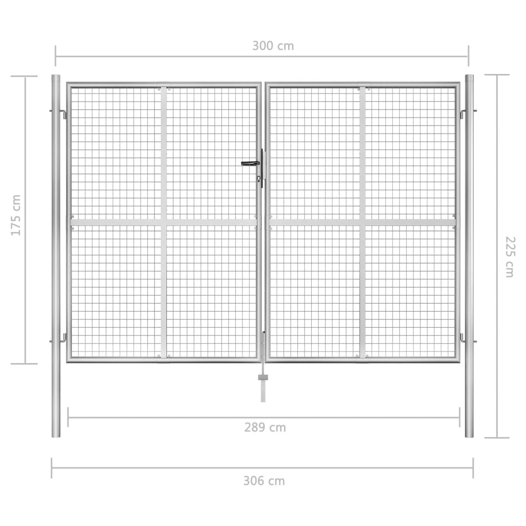 Cancello per Giardino in Acciaio Zincato 306x225cm Argento