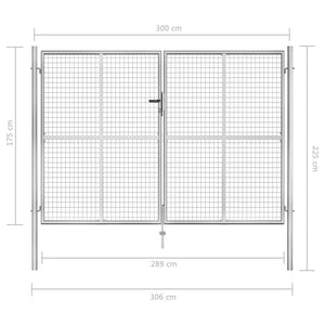 Cancello per Giardino in Acciaio Zincato 306x225cm Argento