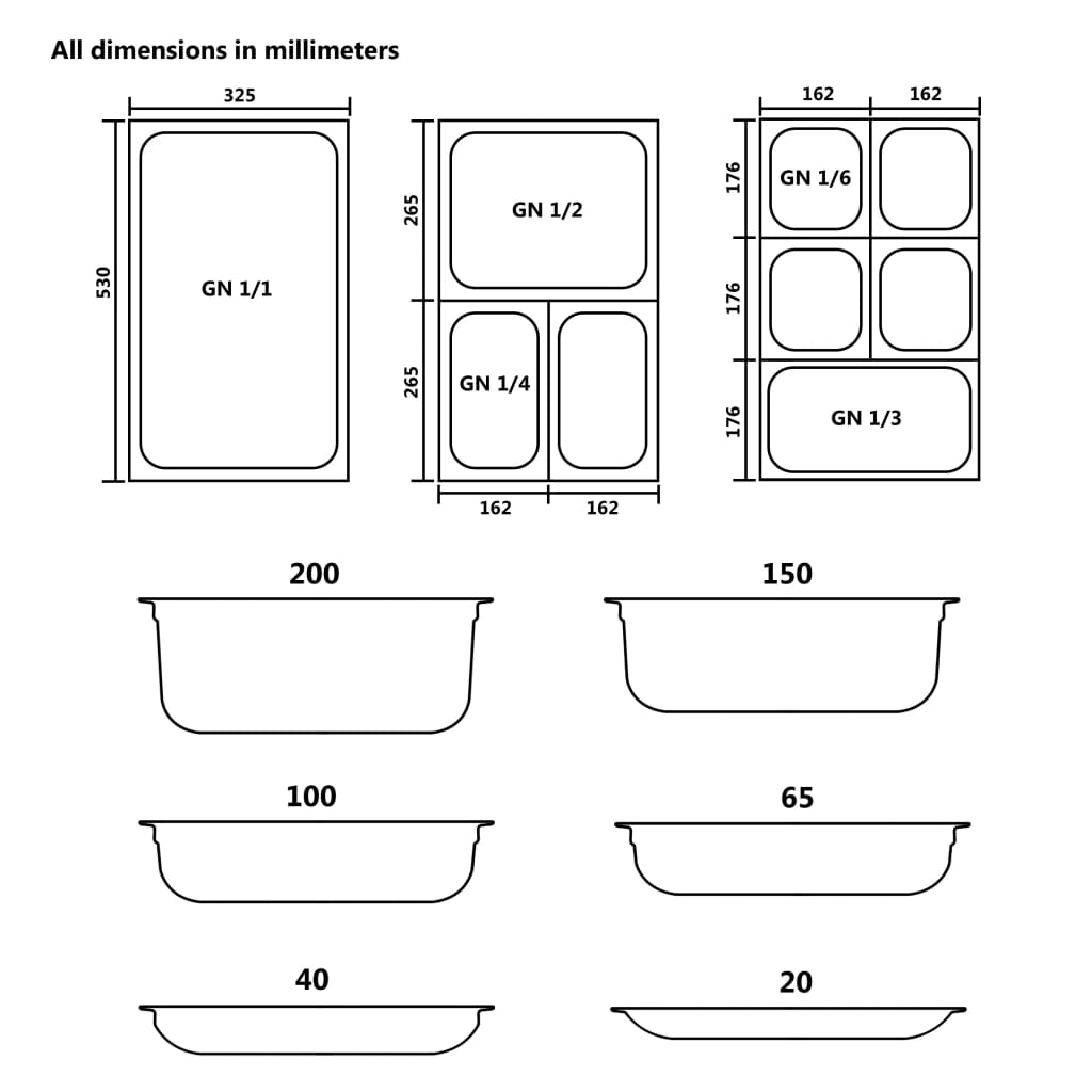 Contenitori Gastronorm 4 pz GN 1/1 40 mm in Acciaio Inox 50879