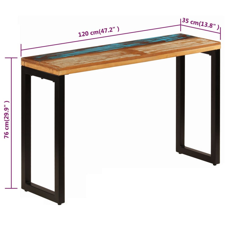 Tavolo Consolle 120x35x76 cm in Massello di Recupero e Acciaio cod mxl 15765