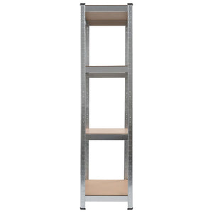 Scaffali a 4 Ripiani 2 pz Argento Acciaio e Legno Multistrato 144267