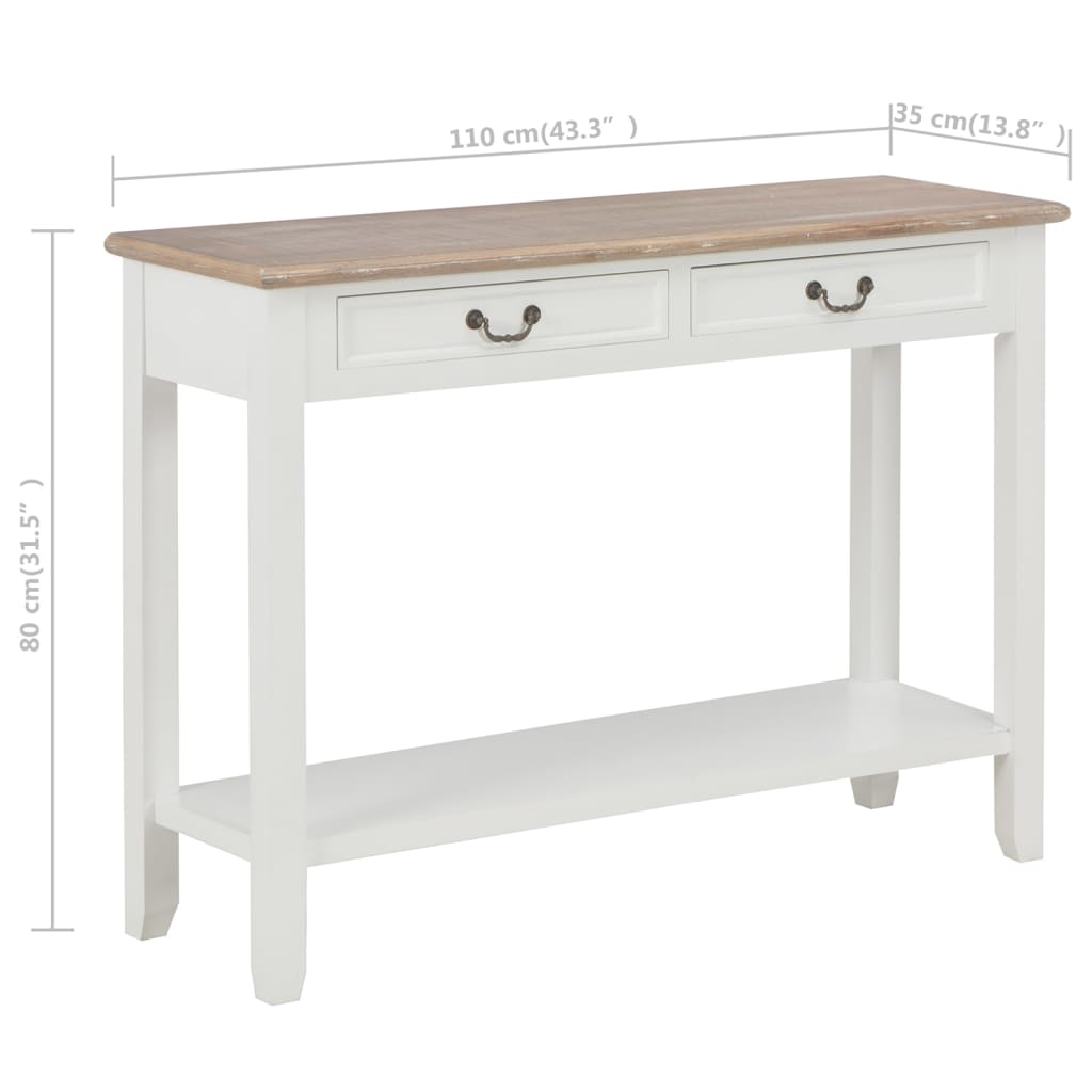 Tavolo Consolle Bianco 110x35x80 cm in Legno 249901