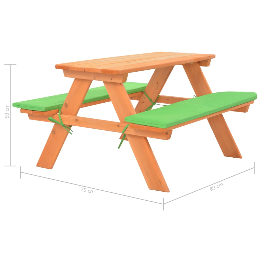 Tavolo e Panche da Picnic 89x79x50 cm Legno Massello di Abete cod mxl 46876