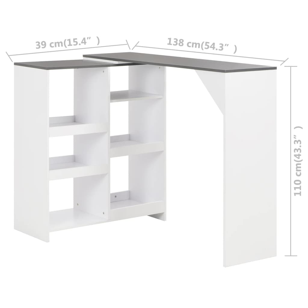 Tavolo da Bar con Scaffale Mobile Bianco 138x39x110 cm cod mxl 12492