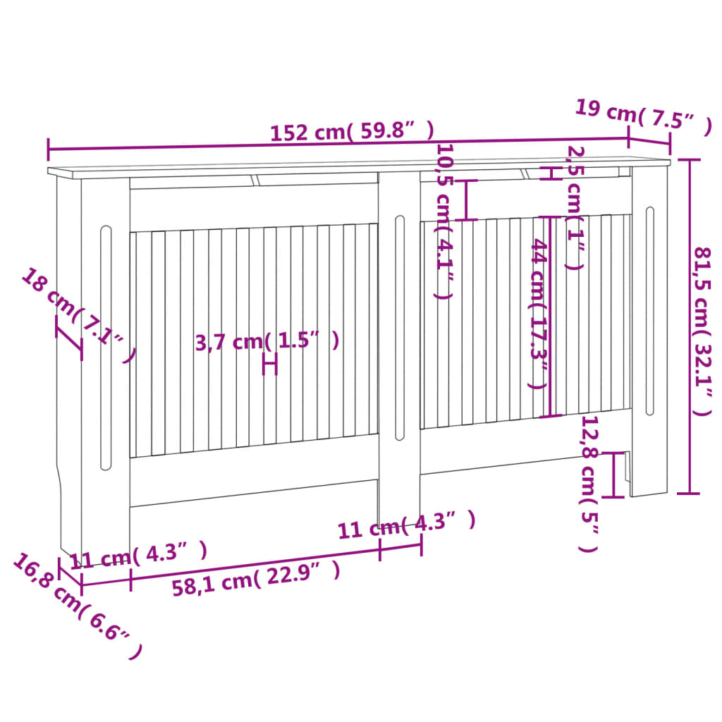 Copritermosifoni 2 pz in MDF 152 cm Bianco  cod mxl 78279