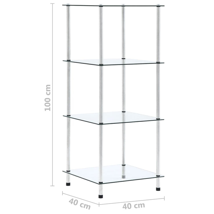 Scaffale a 4 Livelli Trasparente 40x40x100cm in Vetro Temperato