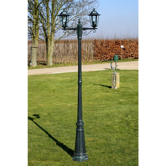 Lampione da Giardino 2 Bracci 215 cm Verde Scuro/Nero Alluminio cod mxl 77536