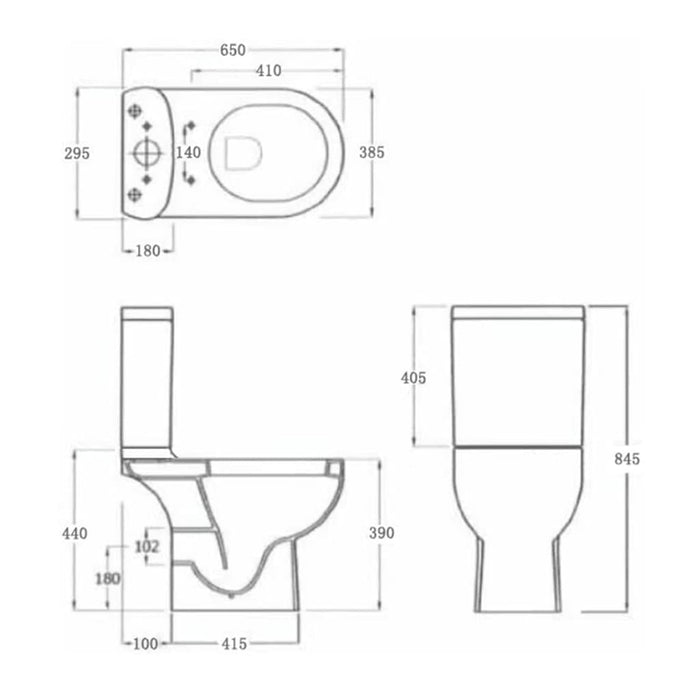 Vaso WC in Ceramica Base con Scarico Dietro Bianco