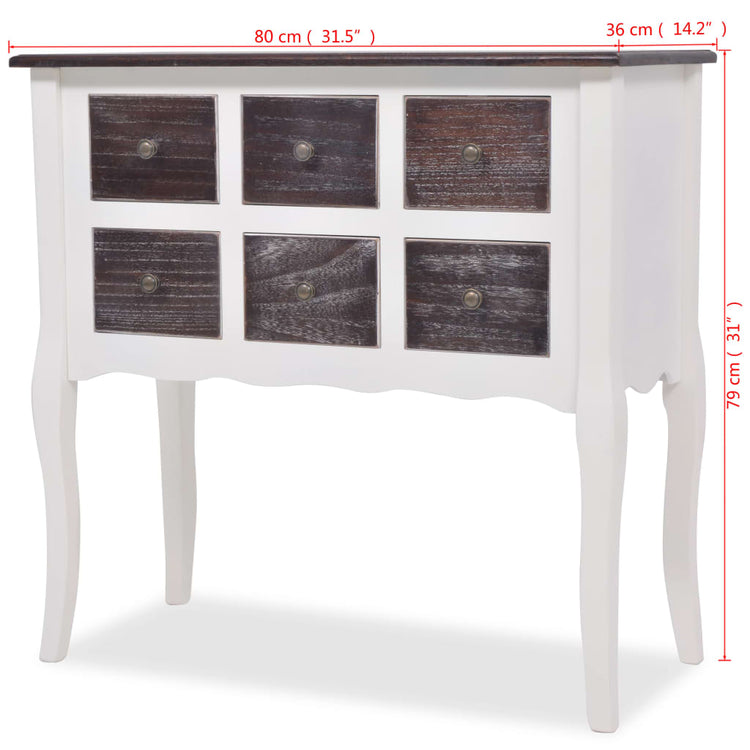 Tavolo Consolle con 6 Cassetti in Legno Bianco e Marrone cod mxl 20435