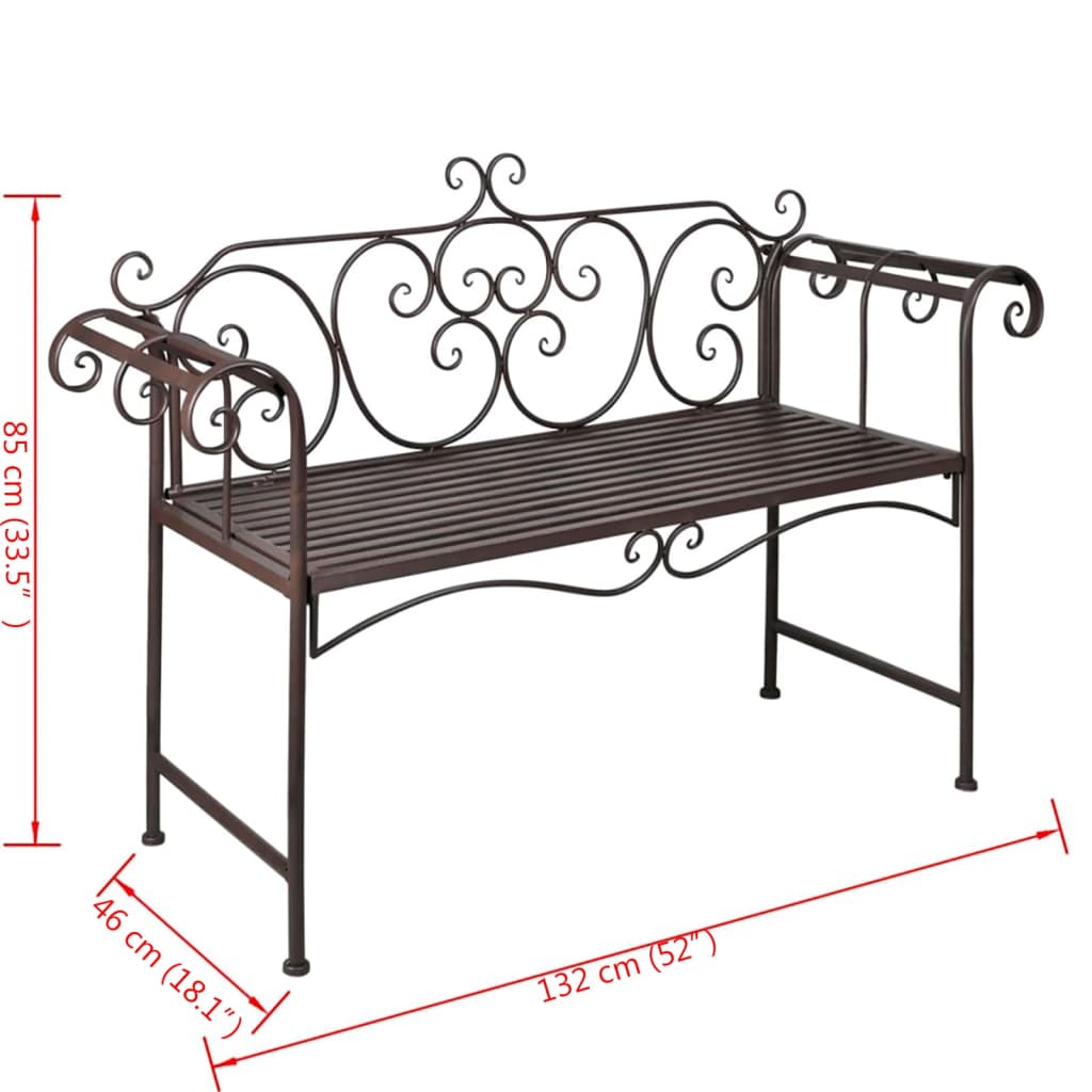 Panchina da Giardino 132 cm in Acciaio Stile Anticato Marrone cod mxl 45933