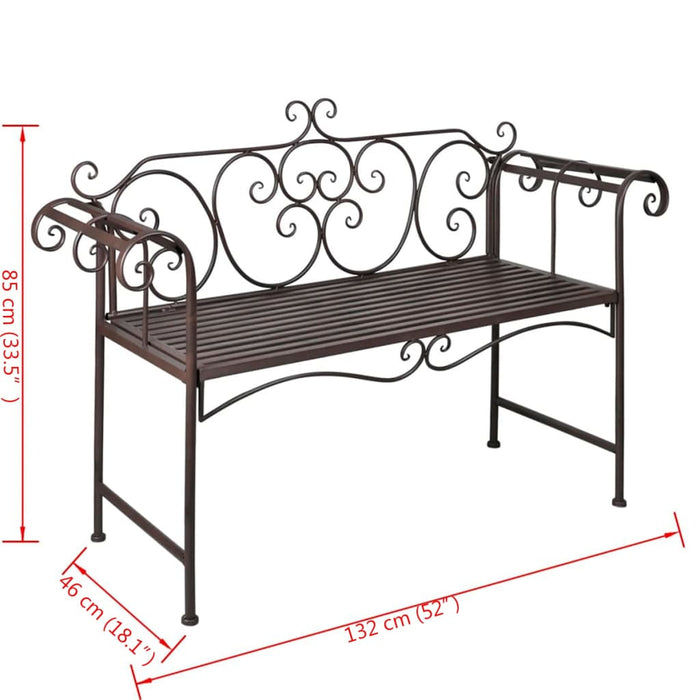 Panchina da Giardino 132 cm in Acciaio Stile Anticato Marrone cod mxl 45933