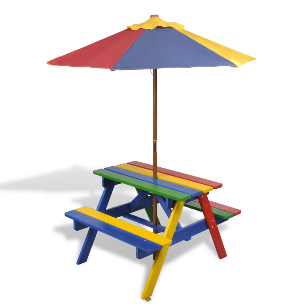 Tavolo e Panchine per Bambini con Parasole Legno Multicolore cod mxl 48690