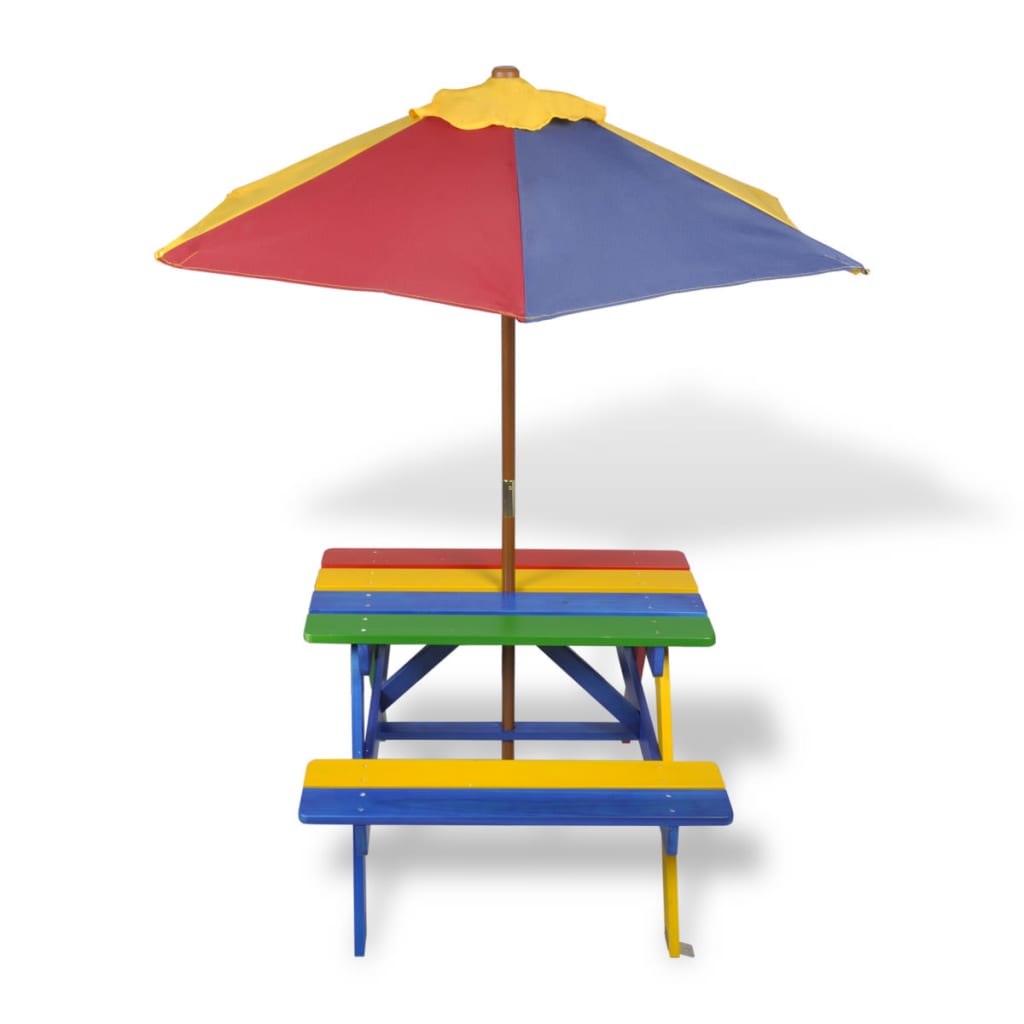 Tavolo e Panchine per Bambini con Parasole Legno Multicolore cod mxl 48690