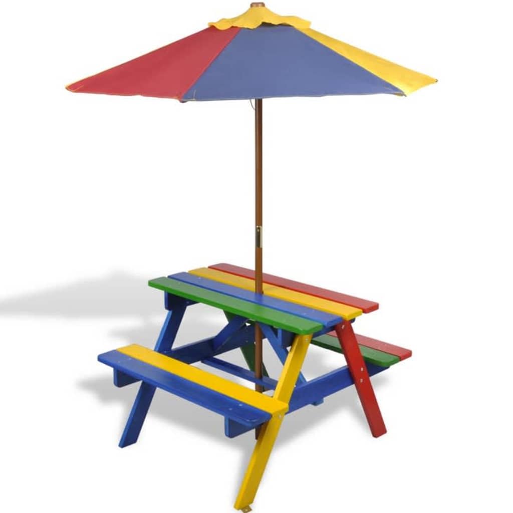 Tavolo e Panchine per Bambini con Parasole Legno Multicolore cod mxl 48690