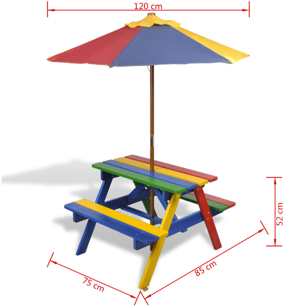 Tavolo e Panchine per Bambini con Parasole Legno Multicolore cod mxl 48690