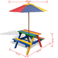 Tavolo e Panchine per Bambini con Parasole Legno Multicolore cod mxl 48690