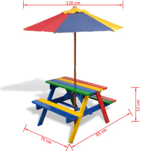 Tavolo e Panchine per Bambini con Parasole Legno Multicolore cod mxl 48690