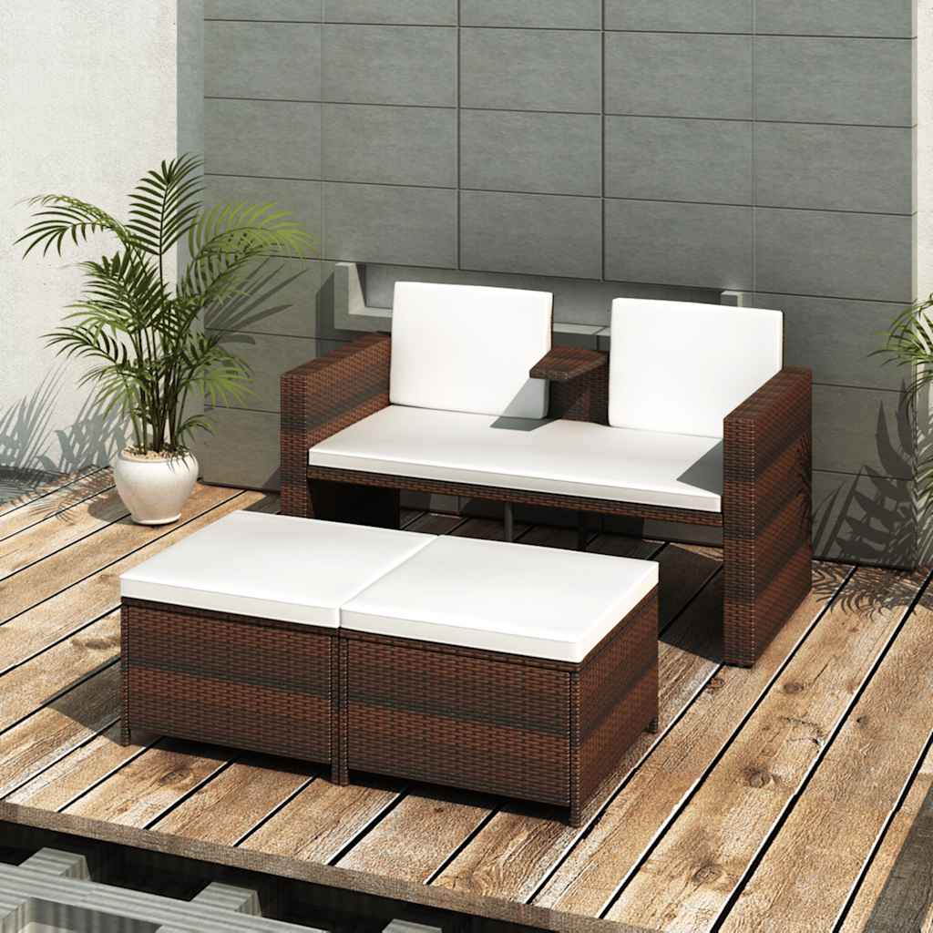 Set Mobili da Giardino 4 pz con Cuscini in Polyrattan Marrone 40736