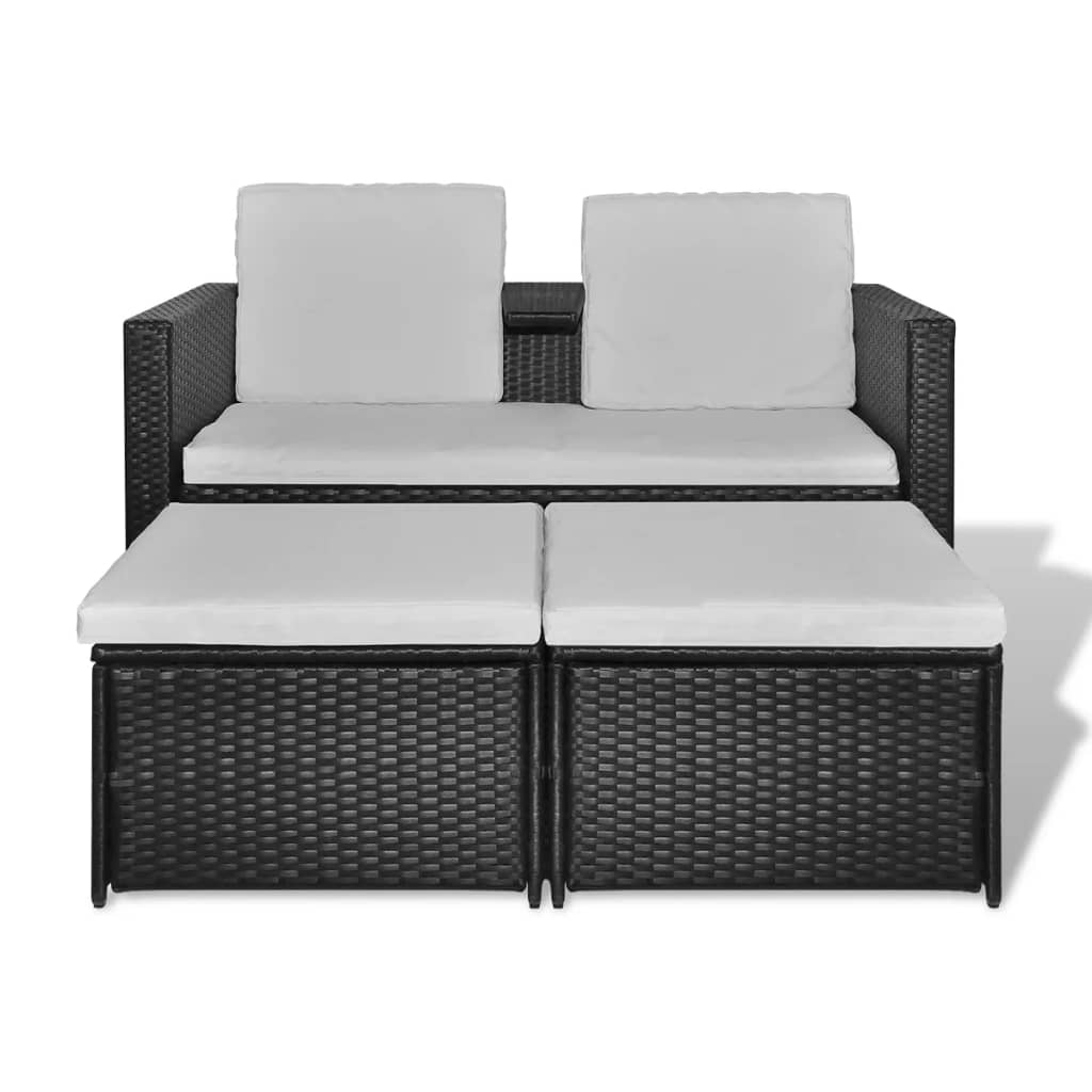 Set Divani da Giardino 4 pz con Cuscini in Polyrattan Nero cod mxl 42011