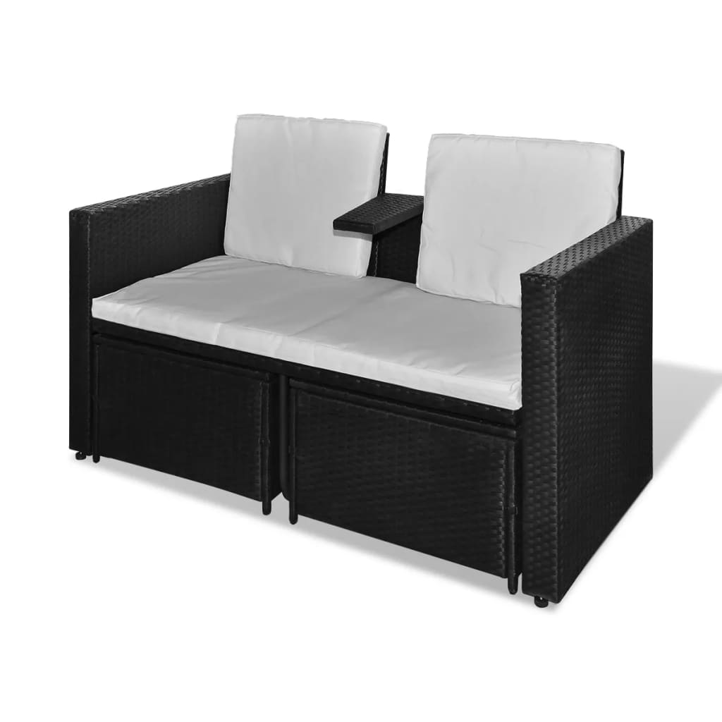 Set Divani da Giardino 4 pz con Cuscini in Polyrattan Nero cod mxl 42011