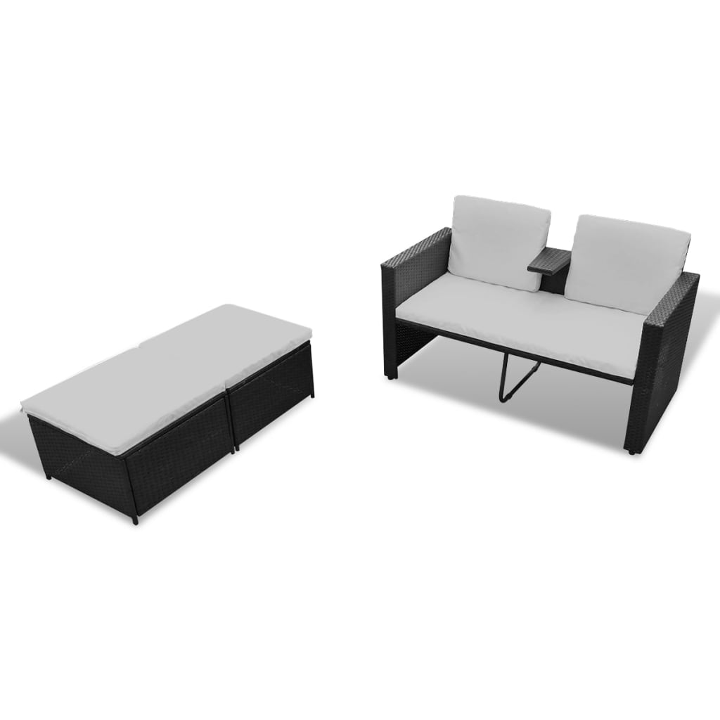 Set Divani da Giardino 4 pz con Cuscini in Polyrattan Nero cod mxl 42011