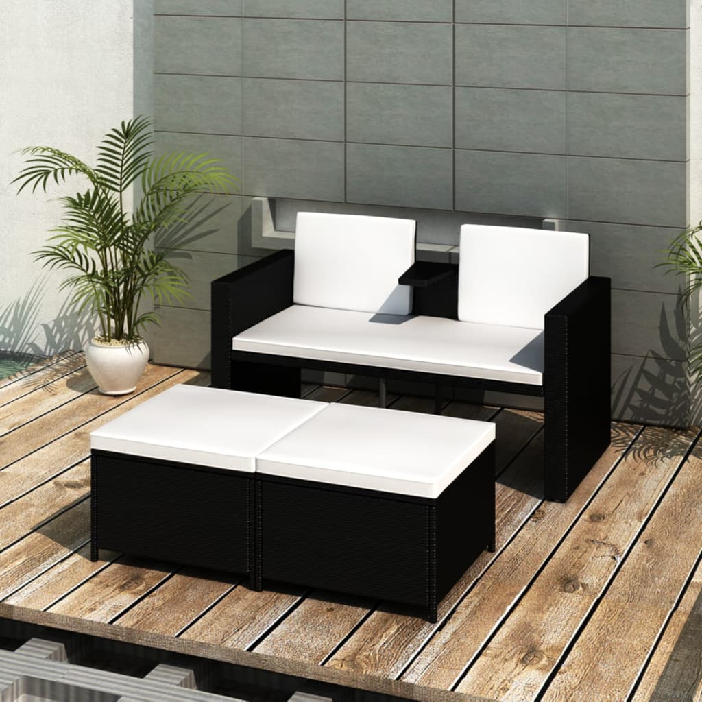 Set Divani da Giardino 4 pz con Cuscini in Polyrattan Nero cod mxl 42011