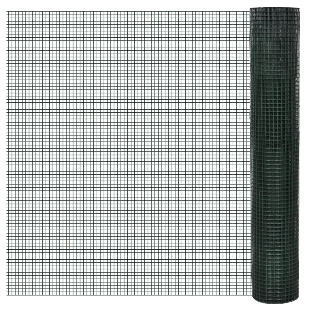 Recinzione in Rete per Pollaio Rivestita in PVC 25x1 m Verde 140437