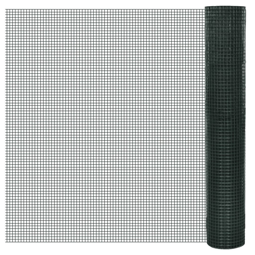 Recinzione in Rete per Pollaio Rivestita in PVC 25x1 m Verde 140439