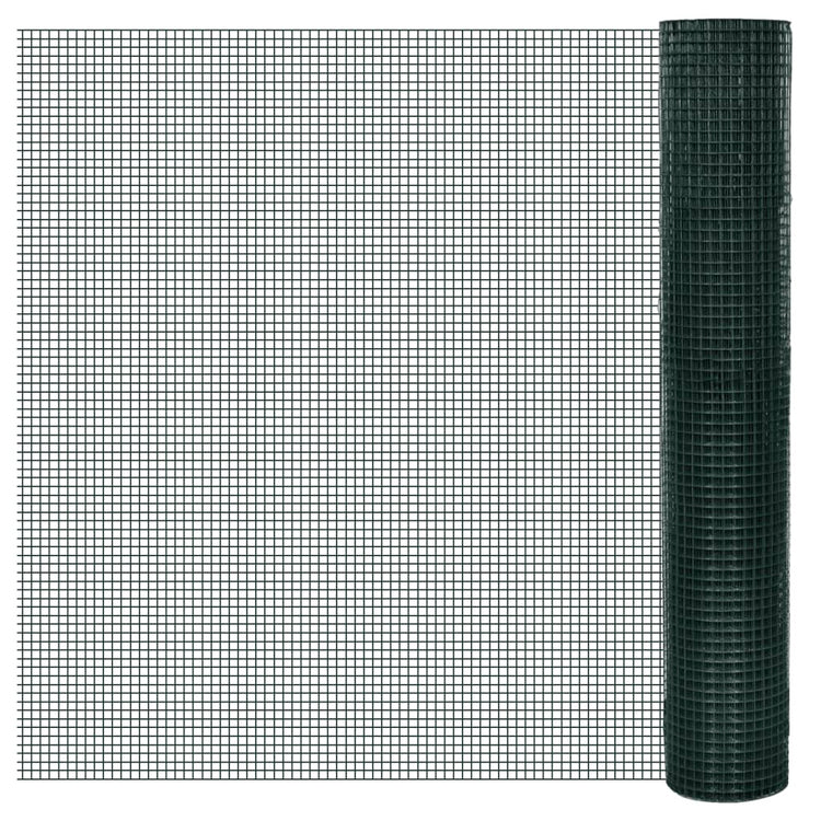 Recinzione in Rete per Pollaio Rivestita in PVC 25x1 m Verde 140439