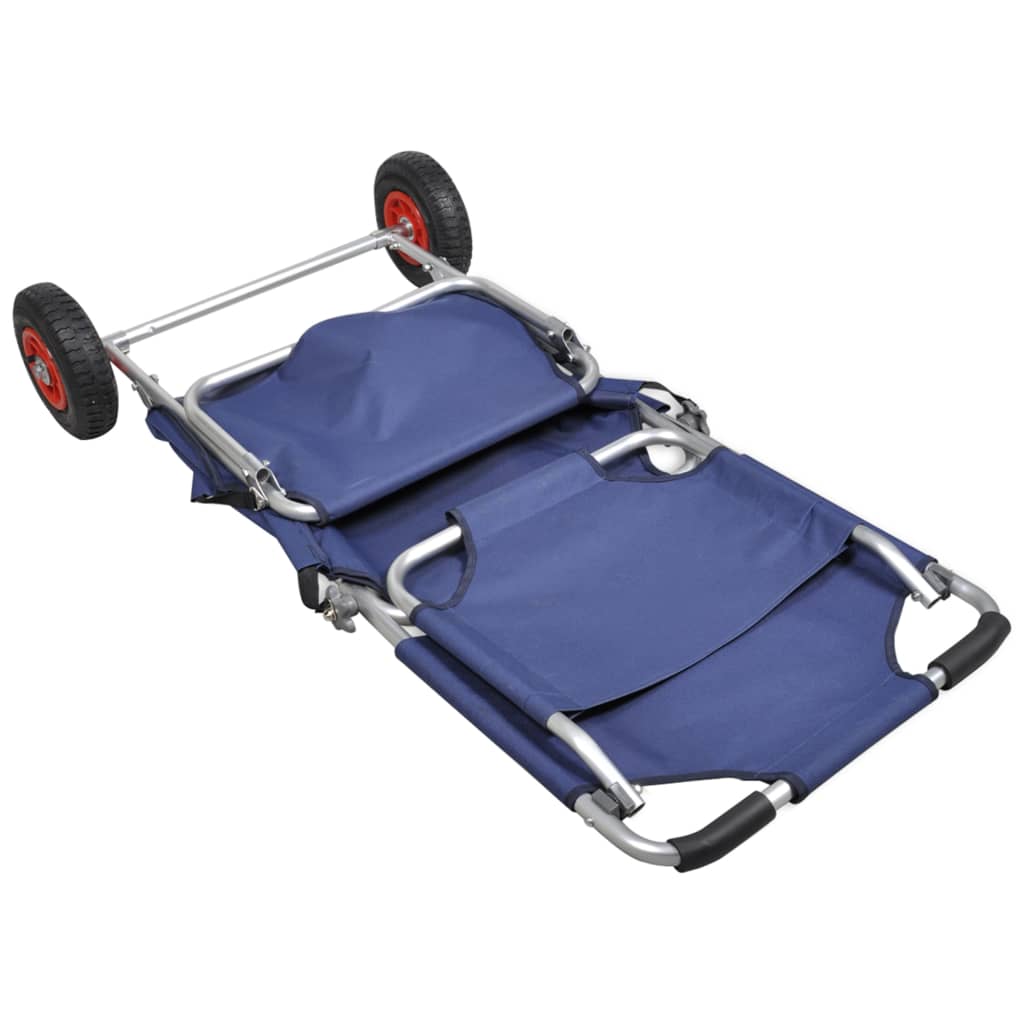 Carrello per la Spiaggia con Ruote Portatile Pieghevole Blu