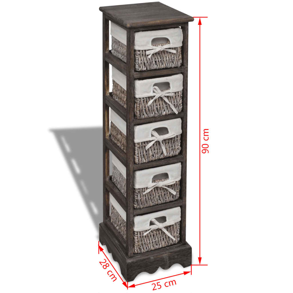 Struttura in Legno con 5 Cestini Intrecciati Marrone 240801