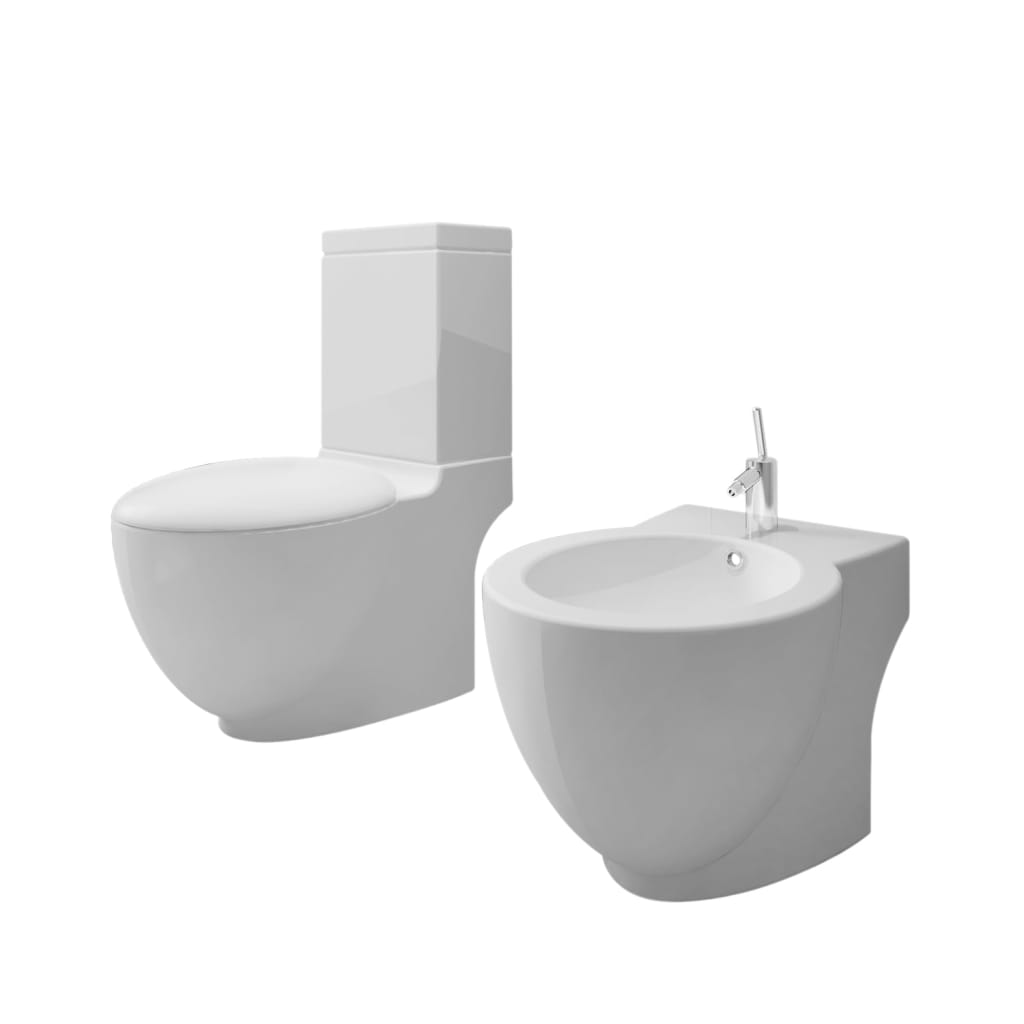 Set WC e Bidet con Piede in Ceramica Bianca cod mxl 48449