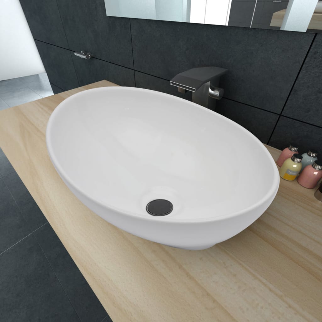 Lavello in Ceramica di Lusso Bianco Ovale 40 x 33 cm   cod mxl 53568