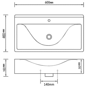 Lavello Bianco in Ceramica di Lusso con Foro Rubinetto 60x46 cm 140686