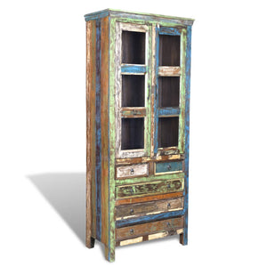 Libreria Multicolore in Legno Riciclato con 5 Scaffali e 2 Ante 240948