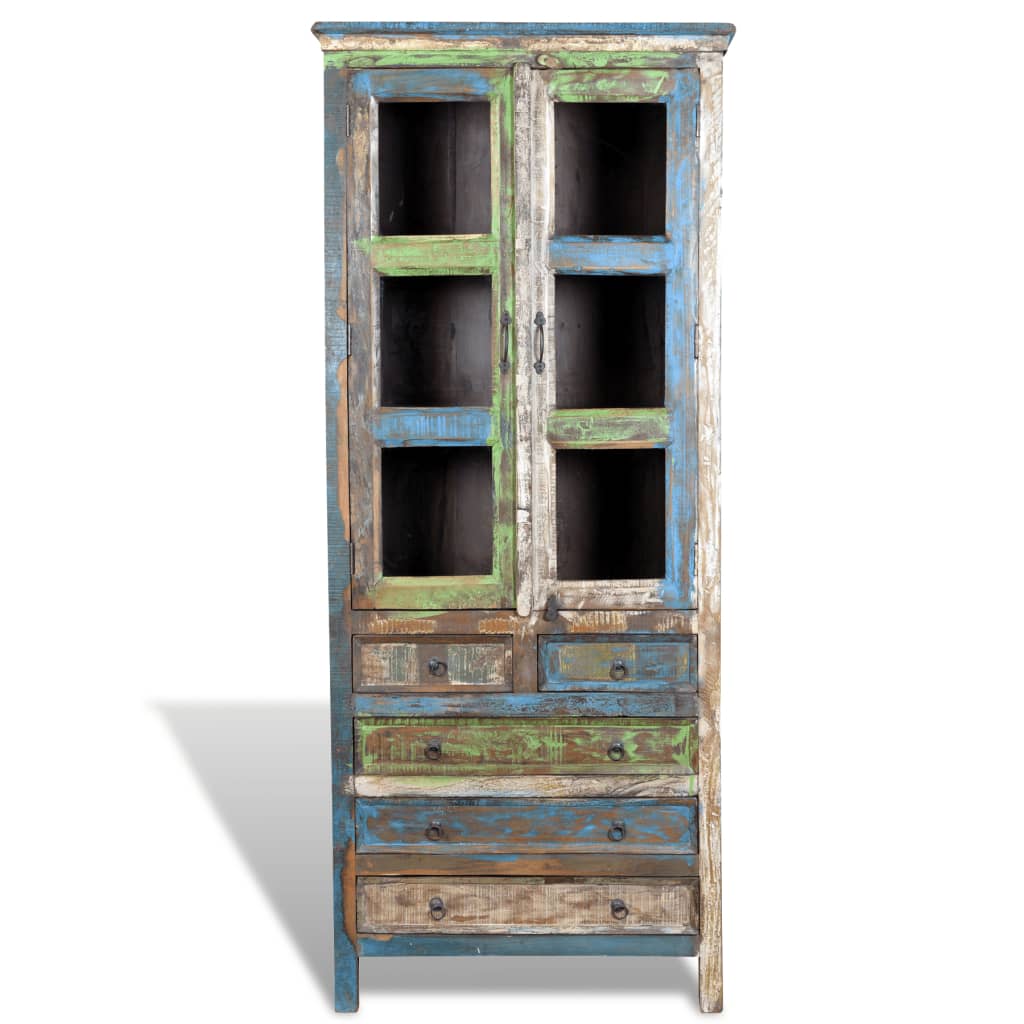 Libreria Multicolore in Legno Riciclato con 5 Scaffali e 2 Ante 240948