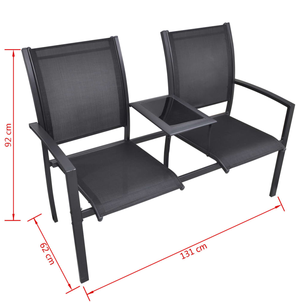 Panchina da Giardino a 2 Posti 131 cm Acciaio e Textilene Nera cod mxl 45682