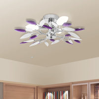 Lampada Soffitto Foglie Bianco e Viola Cristallo Acrilico 3xE14 240981