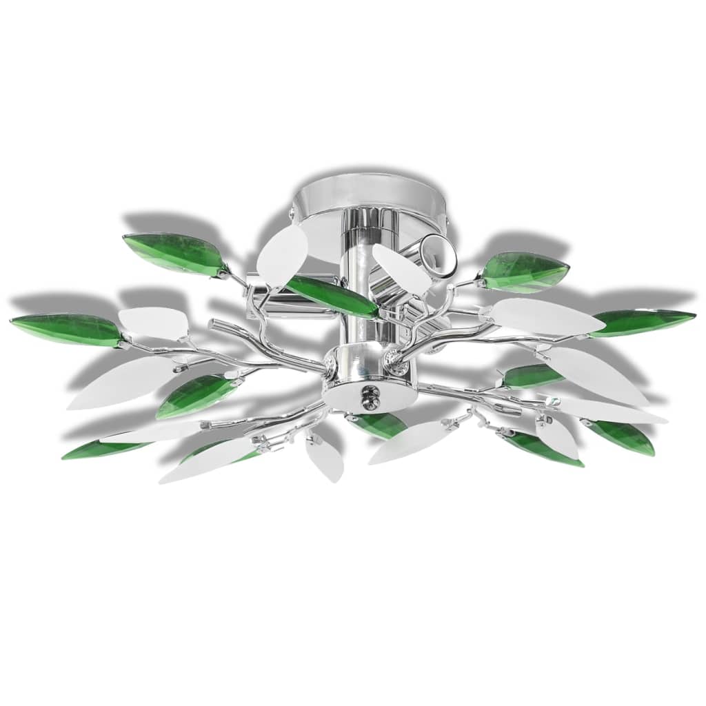 Lampada Soffitto Foglie Bianco e Verde Cristallo Acrilico 3xE14 240982