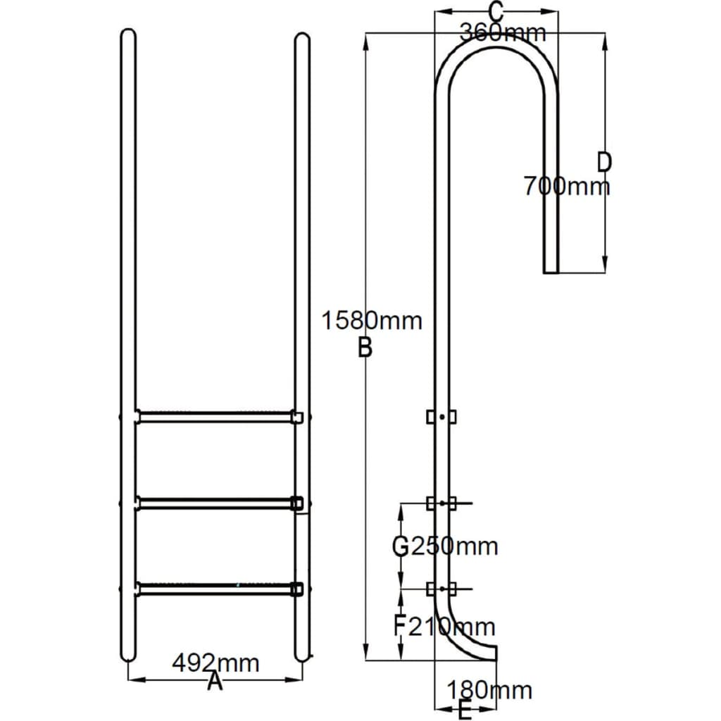 Scaletta per Piscina 3 Gradini in Acciaio Inox 304 120 cm 90502