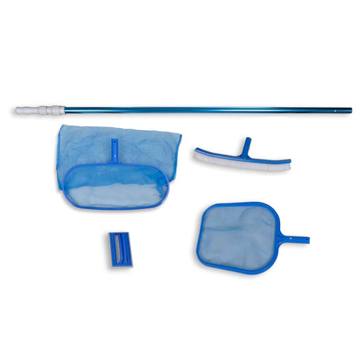 Set pulizia piscina spazzola 2 schiumatoi foglie 1 palo telescopico