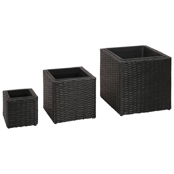 Letti Rialzati da Giardino 3 pz in Polyrattan Nero 41081