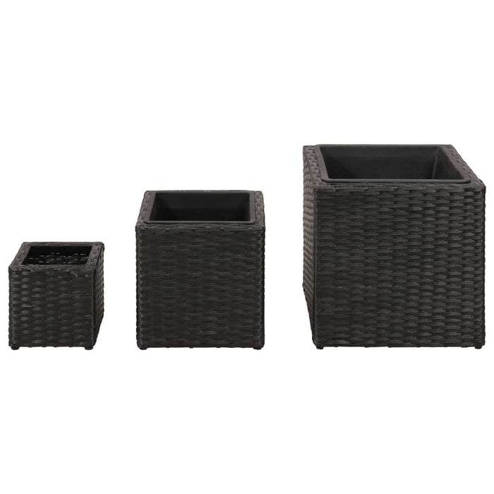 Letti Rialzati da Giardino 3 pz in Polyrattan Nero 41081