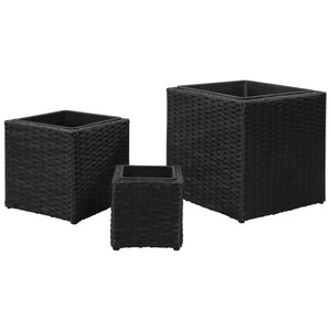 Letti Rialzati da Giardino 3 pz in Polyrattan Nero 41081