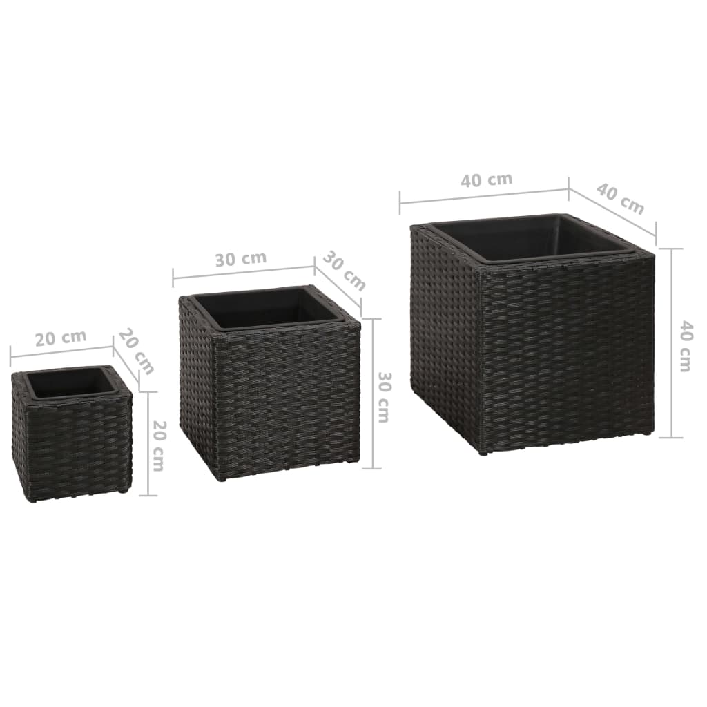 Letti Rialzati da Giardino 3 pz in Polyrattan Nero 41081