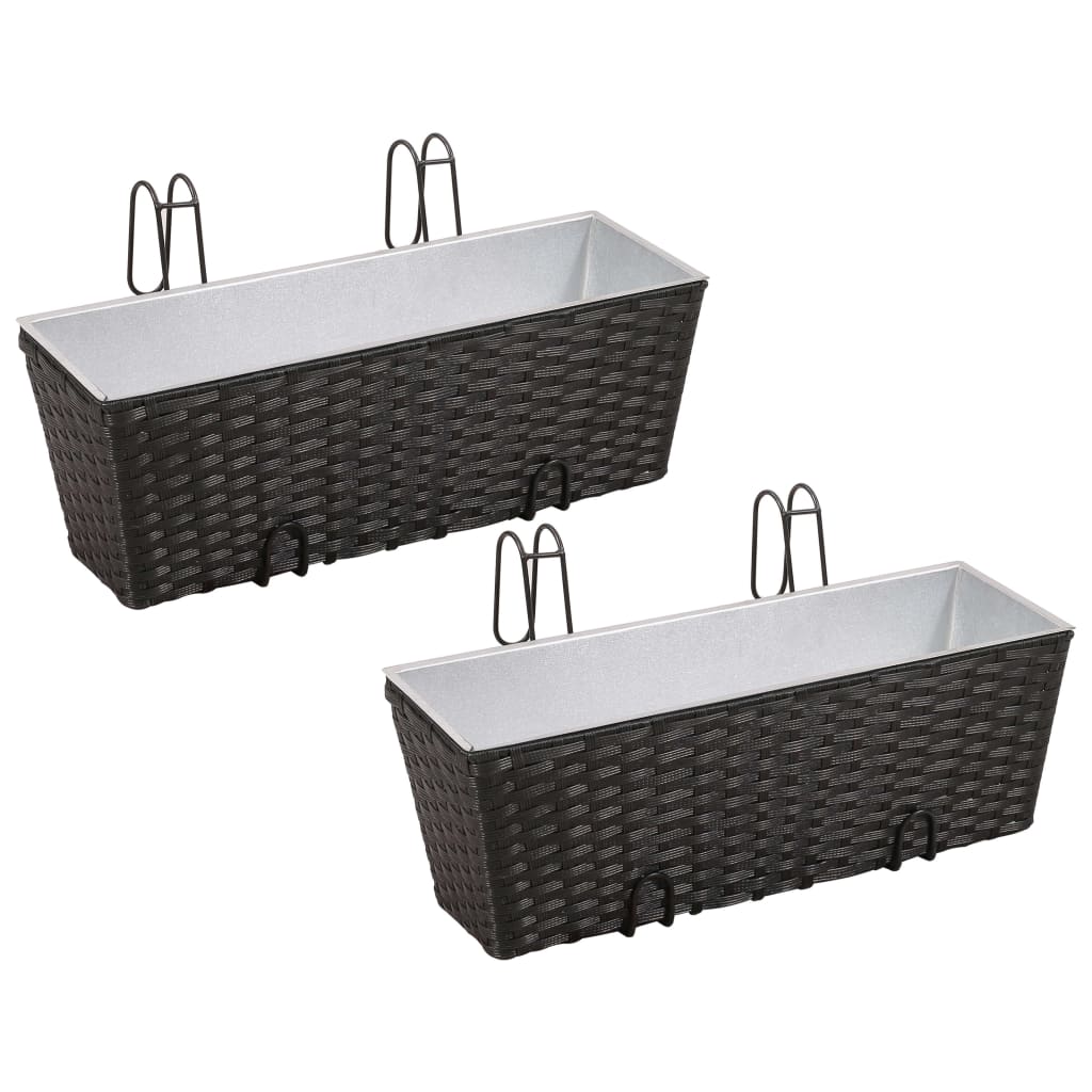 Set Fioriera Trapezoidale in Rattan 2 pz 50 cm Nera per Balcone cod mxl 67022