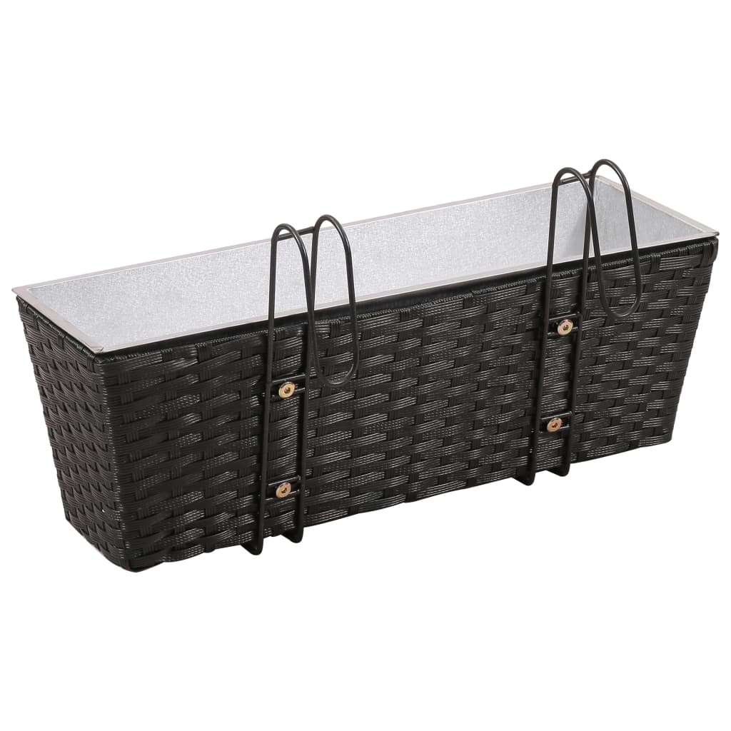 Set Fioriera Trapezoidale in Rattan 2 pz 50 cm Nera per Balcone cod mxl 67022