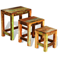 Tavolini Impilabili Set 3 pz in Legno Vintage di Recupero 241093