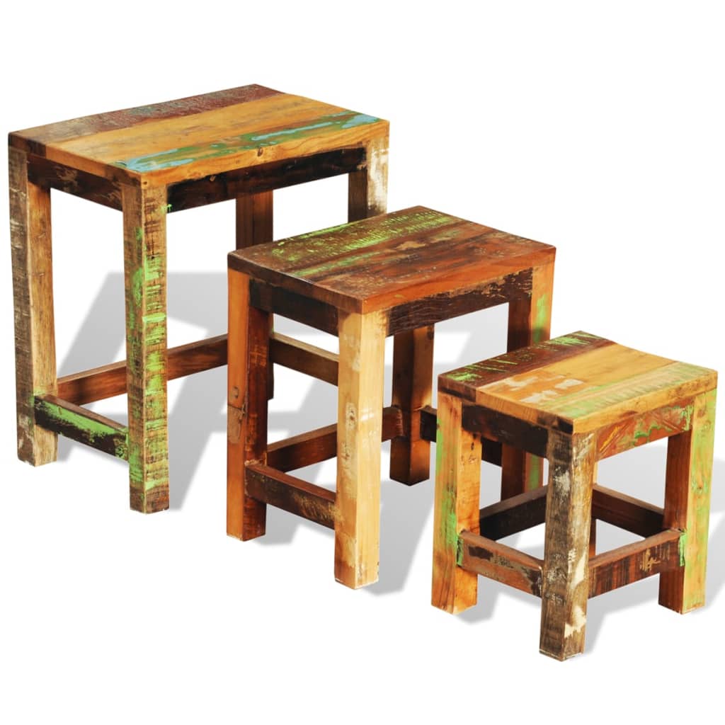 Tavolini Impilabili Set 3 pz in Legno Vintage di Recupero 241093